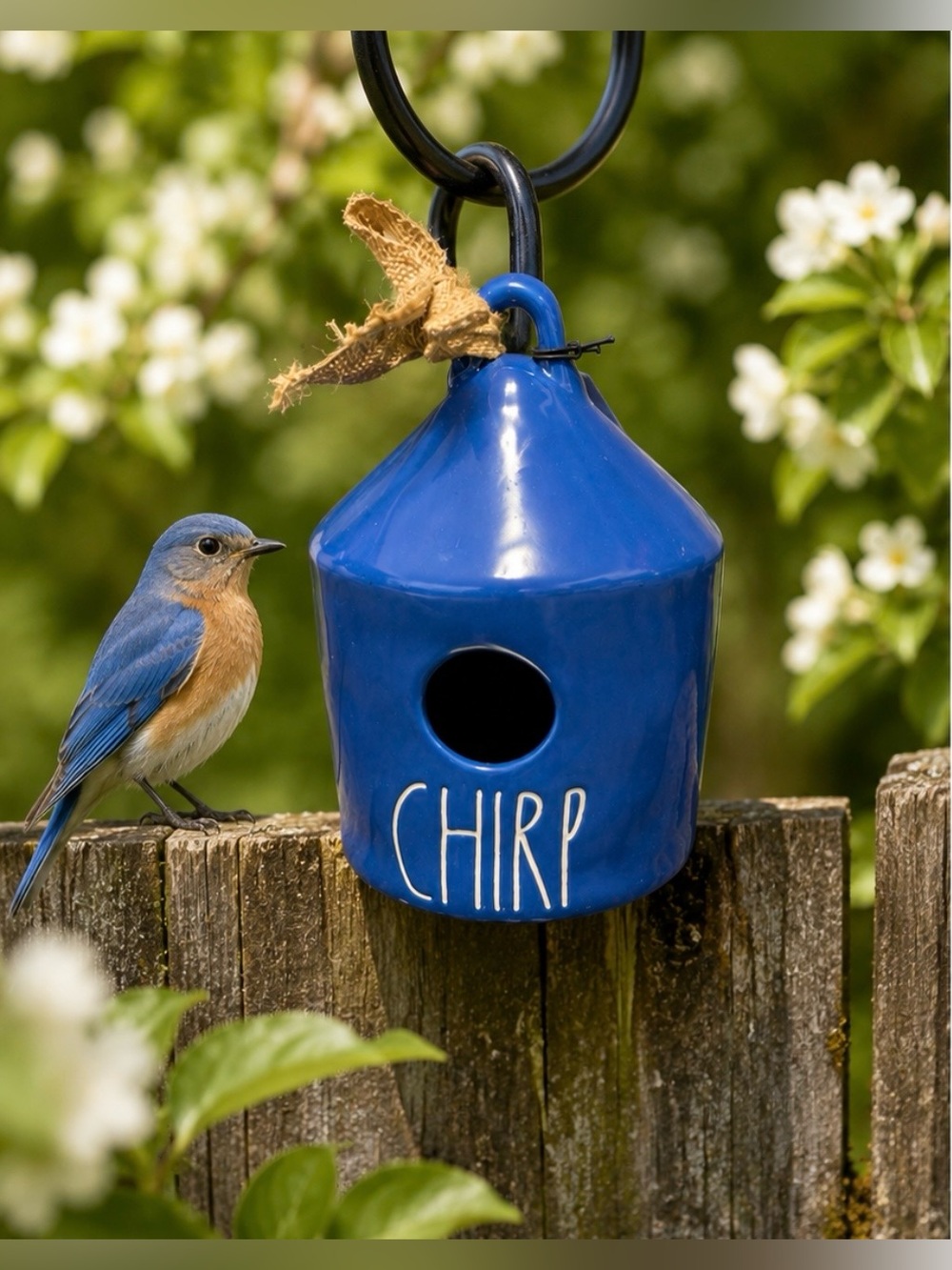 Rae Dunn CHIRP Birdhouse Blue Ceramic Outdoor Garden Decor Spring Gift - Picture 2 of 5